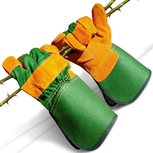 Gartenhandschuhe 1 Paar Leder Gartenhandschuhe Damen Herren Dornen Beweis Dicke Arbeit Gauntlets Heavy Duty Green Haushalt Arbeiter Schutzhandschuhe Arbeitshandschuhe