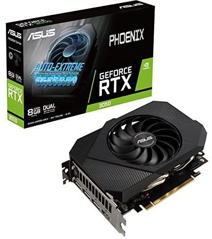 ASUS Phoenix GeForce RTX 3050 8G Gaming Grafikkarte (NVIDIA Ampere, 8GB GDDR6 Speicher, PCIe 4.0, 1x HDMI 2.1, 3X DisplayPort 1.4a, PH-RTX3050-8G) 90YV0HH2-M0NA00 Schwarz