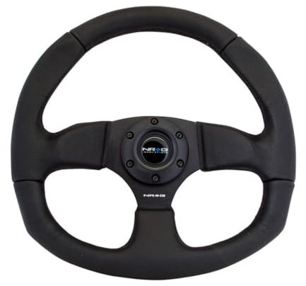 NRG Innovations Lenkrad verstärktes Lederlenkrad mit schwarzer Naht, schwarzes Leder/Speichen, D-Form, flache Unterseite, 320 mm/330 mm NRG-RST-009R