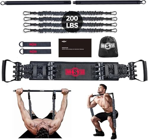 Innstar Multifunktions-Widerstandsbänder für Workout, Liegestütz-Übungsbänder, Widerstandsbänder-Set für Bankdrücken, Fitnessgeräte, Heimtraining, Reisen (Herren, 90 kg, Schwarz)
