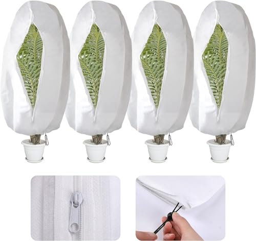 GIONAR 4 PCS Winter Plant Frost Protection Covers,120x80CM Garden Fleece Frost Protection for Plants with Zipper, Rip Resistant Garden Plant Warming Fleece Jacket