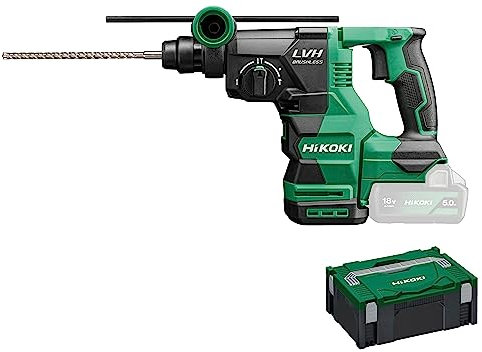 HiKOKI Akku Bohr- und Meißelhammer SDS-Plus - 18 V - 3,2 J Schlagenergie, Betonbohren bis 26 mm, bürstenlos, LED, Staubabsaugung, vibrationsarm, ergonomisch - Inkl. Koffer - Ohne Akku & Ladegerät