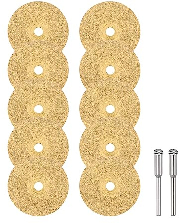 sourcing map 10pcs Diamond Cutting Wheel 22mm Titanium Coating Cut Off Discs Diamond Cutting Wheels Replacement with 2pcs 3mm Mandrel for Rotary Tools