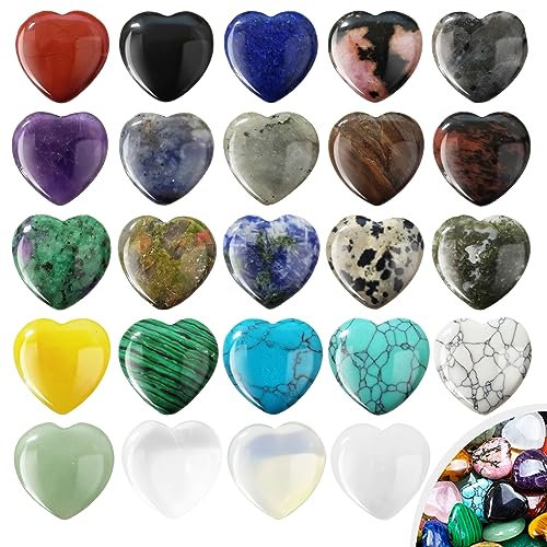 24 Pièces Pierre de Poche en Forme de Coeur, 20mm Pierre Naturelle en Forme de Coeur, Cœur Pierre Meditation, Forme de Coeur Cristal de Guérison pour Guérison de L'énergie Chakra, Le Reiki