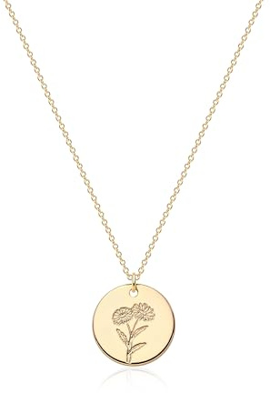 Jenosy Kette Damen Gold Kette mit Geburtsblumen Personalisierte Kette mit Blume Zarte Halskette mit Geburtsblumen Anhänger Hypoallergene 18K Vergoldete Kette Modeschmuck für Frauen und Mädchen
