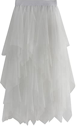 Unregelmäßiger Tüll-Tutu-Rock für Damen, lässig, glänzend, Stern-Pailletten, elastisches Netzgewebe, Prinzessinnenrock für Streetwear, A-b-weiß, Einheitsgröße