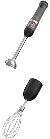 Bundle of Black+Decker Kitchen Wand Akku-Stabmixer (7.2 Volt, kabelloser Pürierstab, mit 5 Leistungsstufen, im Set mit 700ml Messerbecher & Ladegerät) + Black+Decker Kitchen Wand Schneebesen-Aufsatz