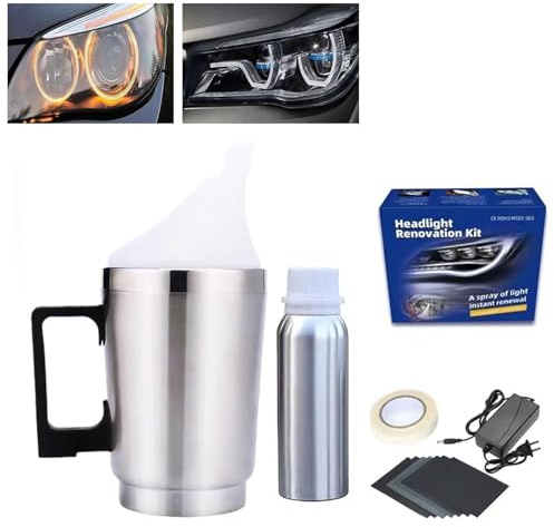 Autoscheinwerfer-Reparaturset, Autoscheinwerfer-Erneuerungsset, mit 100 ml Reparaturflüssigkeit, Zerstäuberbecher und mehr, zur Reparatur von vergilbten, trüben, oxidierten und zerkratzten Scheinwerfe