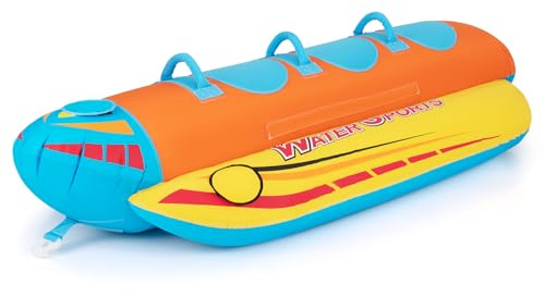 GOPLUS Bananenboot, Towable für 1-3 Personen, Funtube aufblasbar für Boot, Schlauchboot Formula Tube für Bootfahren Wassersport, mit kompletter Nylon-Abdeckung, Eva-Pads, bis 231kg belastba