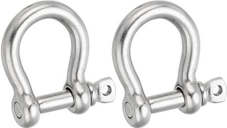 PATIKIL Screw Pin Shackle 10mm 3/8 1146lb, 2 Pack 316 Stainless Steel Forged Bow Shackle Marine Grade for Chains Wire Rope Outdoor, Silver