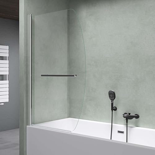 Mai & Mai Bath Shower Screen for Baths | Bath Screen | WH: 95×140cm | Safety Glass with Nano | Handle Bar as Towel Rail | 1 Folding Curved Screen | Cortona112
