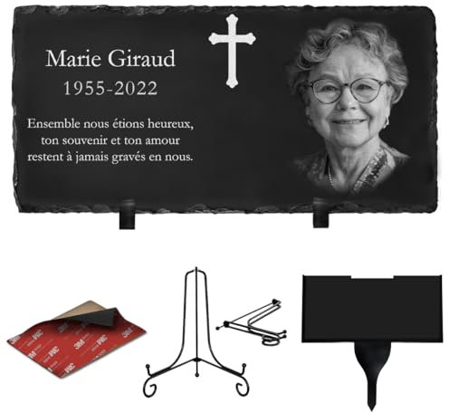 ETERNEL - Personalized Multi-Supports Funeral Plaque Cross - to plant, stick or place, Slate or Granite, Photo and text of your choice, Cemetery plaque, mortuary, grave, deceased, tribute