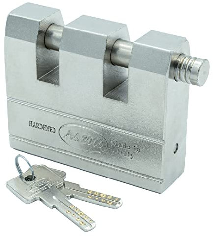 Lucchetto Doppio per Catene in Acciaio Carbonitrurato a Doppia Entrata Antifurto Moto, Bici e Cancelli Catenaccio Doppio per Catene Antifurto in Acciaio con Doppio Innesto da 1,070 KG