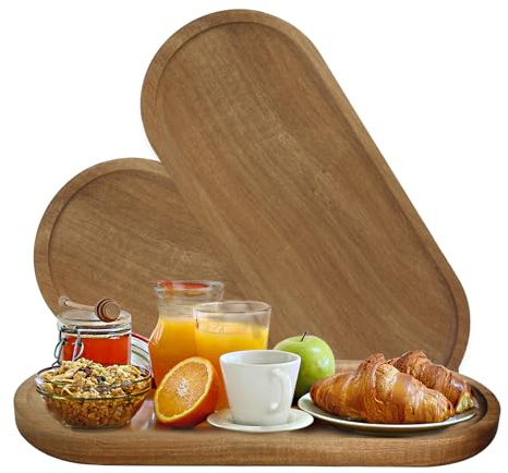 SUPAWAY 3 vassoi ovali in legno di acacia, vassoio decorativo unico, piccolo vassoio in legno per dessert, snack, piccoli oggetti, in legno, per decorazione della casa, caffè, bar, ristorante, 30 x 12
