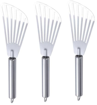 OFFSCH 3 Palas de Acero Inoxidable para Freír Carne y Pescado, Herramienta de Cocina Práctica y Versátil Diseño Resistente para Uso Diario Hogar