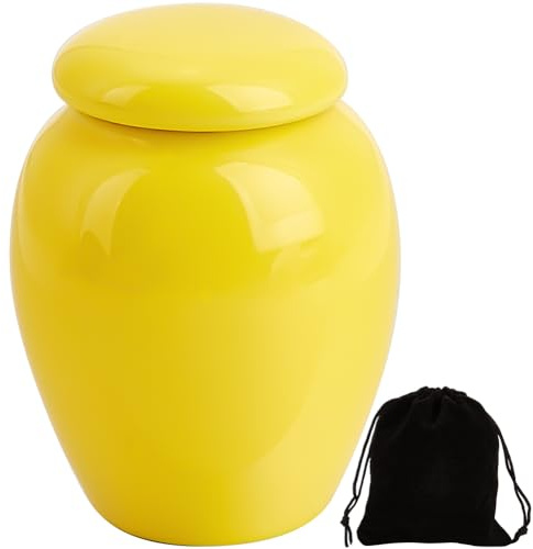 GORGECRAFT Urna de Cremación Pequeña de Porcelana y Cerámica para Cenizas Humanas - Mini Recipiente de Recuerdo para Funerales y Compartir Familiares Amarillo