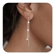 Ohrringe Hängend Gold/Silber, Hängende Lang Ohrhänger Kette mit Anhänger, Glitzer Hängeohrringe Quasten Einfädler Hypoallergene Strass Ohrringe Geschenk für Frauen (ohrringe silber 925 hängend)