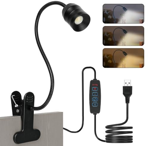 AMFUN LED Lámpara de Escritorio con Pinza, Lámpara de Lectura LED, Lampara Lectura Pinza, 3 Modos 10 Brillos, Ángulo de haz ajustable 15°-80°, para Estudiar, Trabajar, Leer