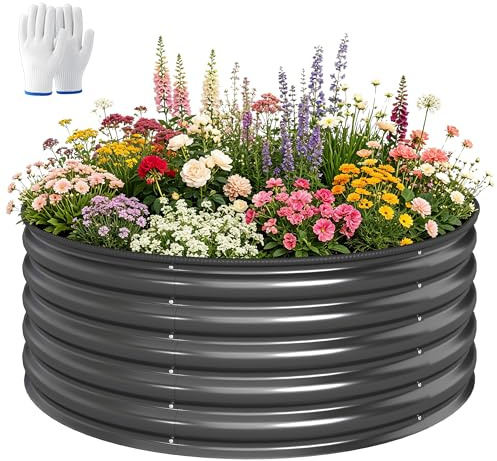 Outsunny Hochbeet aus Stahl Pflanzkasten 120x120x43cm Dunkelgrau | Pflanzbeet, Frühbeet, Gartenbeet, Blumenkasten, Gemüsebeet, für Garten Balkon Terrasse, Pflanzkübel für Blumen Pflanzen