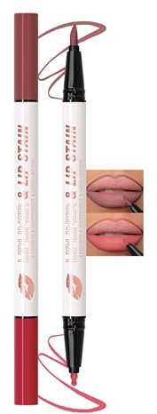 Erinde Lip Marker Wasserfester Lipliner - 2 Farben, Doppelterkopf Long Lasting Matt Lippenkonturenstifte, Liquid Highly Pigmented Lippenstift, Waterproof Makeup Lip Pencil