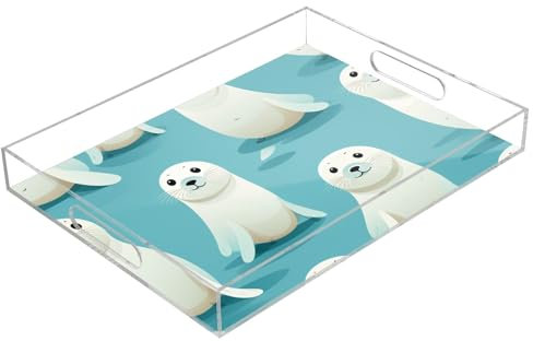Plateau de service rectangulaire en acrylique transparent avec poignées pour table basse, cuisine, salle de bain