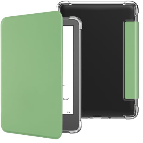 VOVIPO Matcha Case Clear Back With Cover for 6 All-New Kindle (11th Generation-2024/2022 Release), Ultra Slim Clear Soft Flexible Transparent TPU Back Cover with Auto Wake/Sleep-Matcha Green