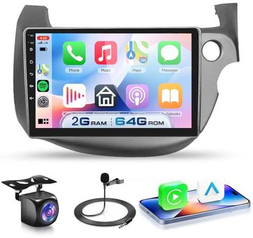 Car Radio Stereo for Honda Jazz 2007-2014 [2+64G] with Wireless Carplay/Android Auto,Android Car Stereo 10.1 Inch Touch Screen GPS DSP WiFi Bluetooth FM/RDS Mirror Link SWC Backup Camera
