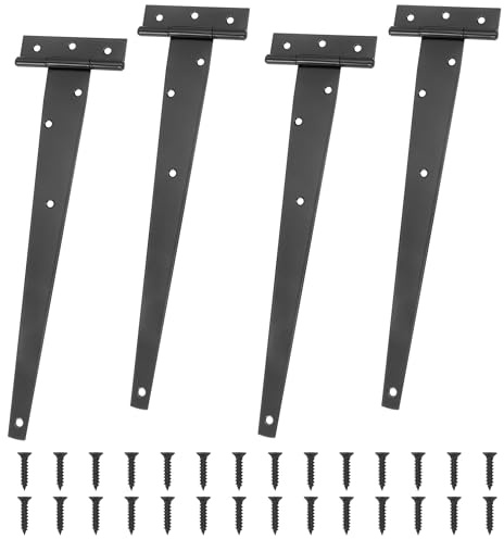 4pcs Charnière en T Noires Charnières de Portes en T Lourde en Fer Galvanisé, 300 mm, avec Vis de Montage, pour Portes de Grange, Portail en Bois et Fenêtre, Abris de Jardin