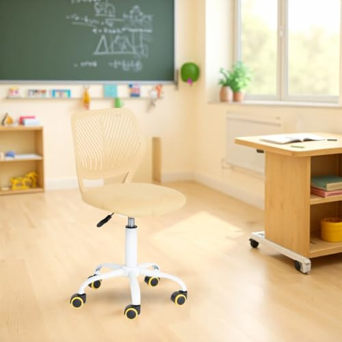FurnitureR Chaise de Classe Compacte, Siège Ergonomique pour Ecole, Dossier en Maille Respirante, Hauteur Réglable, Chaise de Salle de Dessin pour Enfants, Facile à Déplacer 360°, Morandi Jaune