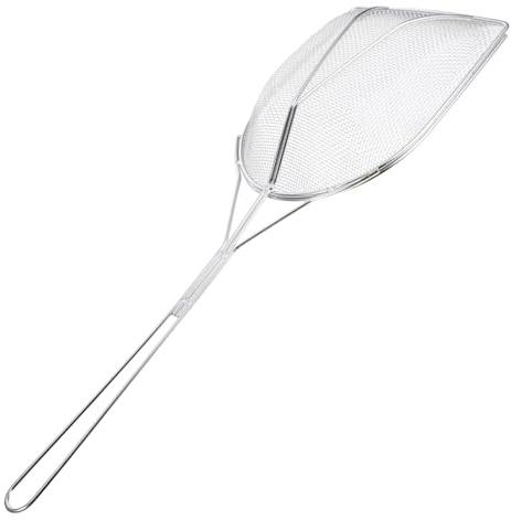 Mestolo Forato in Acciaio Inox Quadrato per Cucina e Friggitrici | Rete Fine, Manico Singolo e Pulizia Facile, Colore Argento, Uso Versatile in Cucina