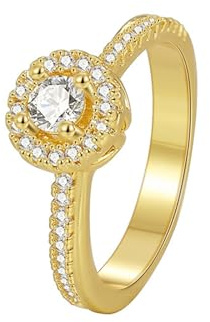 Wycian Ringe Verlobung T Ring Gold 14K Gold Au585 Moissanit Halo Größe 62 (19.7) Elegant für Lesben Valentinstag Personalisiert