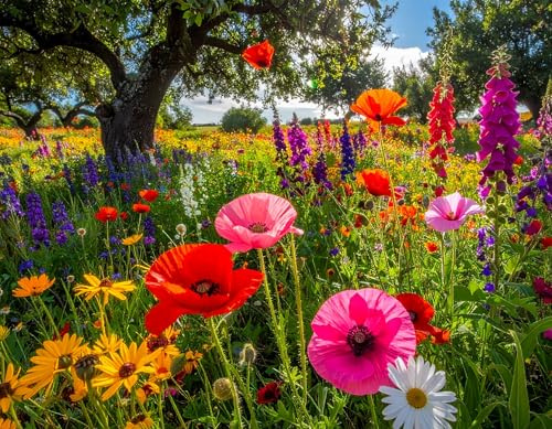 LaCaTho Streuobstwiesen Mischung - Wildblumen-Saatgut (über 50 heimische Wildkräuter), bienenfreundlich, mehrjährig & pflegeleicht – ideal für Naturgarten, Streuobstwiese & Bienenweide