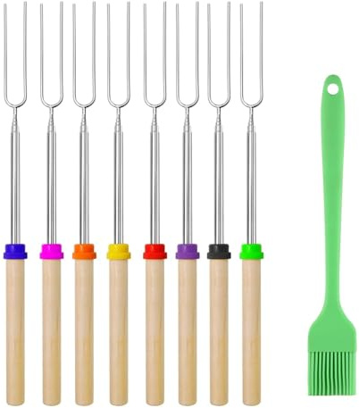 8 Pcs Extendable Marshmallow Toasting Forks, 12 - 32 Retractable Marshmallow Roasting Sticks for Fire Pits, Stainless Steel U Shape Barbecue Forks for Hot Dogs BBQ Skewers