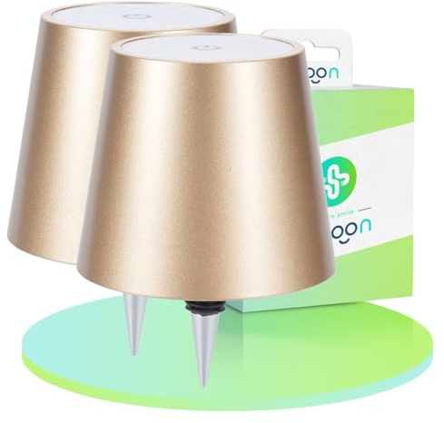 ideoon 2er-Set Edle Akku Flaschenlampe Gold: Dimmbar, 3 Lichtfarben: Verwandelt Flaschen in stimmungsvolle Leuchten