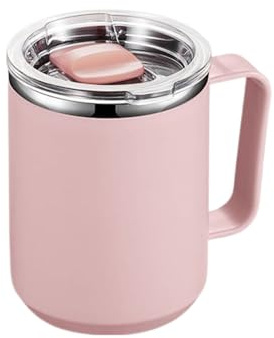 Tazas de café de metal - Vaso térmico de acero inoxidable de 450 ml para viajes | Taza de agua aislada con tapa y asa, taza térmica moderna para bebidas frías y calientes | Taza de café ligera para