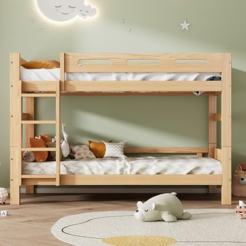 Merax Etagenbett für Kinder und Jugendliche, 90x200cm, Flexibles Design, Aufteilbar in 2 Einzelbetten, Stabiler Kiefernholzrahmen, Natur, Unkomplizierte Montage, Kinderbett