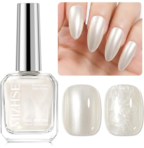 Vit pärlemor nagellack, Snabbtorkande nagellack med glitter och skimrande oljebaserad effekt, Ingen UV-lampa krävs TPO HEMA-fri, Nageldesign DIY hemma eller i salongen, 16ml