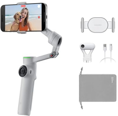 Insta360 Flow 2 Pro AI Tracker Bundle (Gris Piedra) – Gimbal Plegable para Smartphone con rastreador de IA, Seguimiento multipersona y Seguimiento panorámico Infinito de 360°