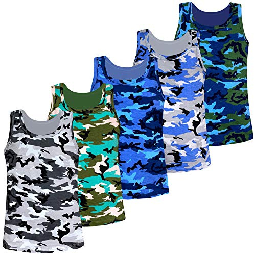 LOREZA ® 5 Pack Jungen Camouflage Unterhemden Tank Top (128-134 (8-9 Jahre), Modell 1-5 STÜCK)