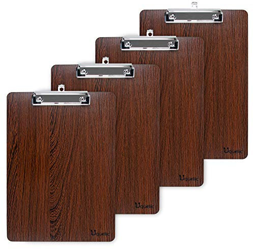 Uquelic Porte Bloc A4 Avec Pince - Lot de 4 - Planchettes à Pince, Porte Document Avec Clip à Profil Bas | Pour Bureau, Salle de Classe, Restaurant (Couleur Café)
