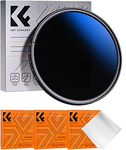 K&F CONCEPT 72mm ND Filter Variabler Graufilter ND2-ND400 (1-9 Blendenstufen) mit DREI Reinigungstücher für Landschaftsfotografie（Nano-Klear Serie）