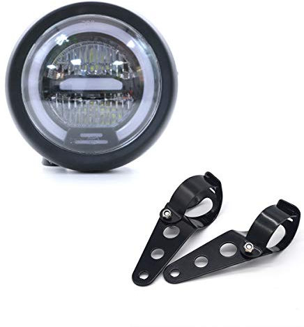 evomosa Faro LED per Moto, Distanza Faro Universale 6.5 pollici con Supporto per Moto Cafe Racer - Luce Gialla (Luce bianca)