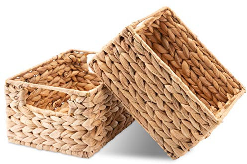 Decorasian Korb Aufbewahrung geflochten aus Wasserhyazinthe - Seegras rechteckig - 2 Stück Größe S