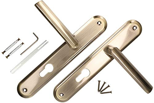 KOTARBAU® Juego de manillas para puerta, Manilla con agujero de cilindro, 72 mm, Manijas de puerta placa larga, Manetas, Manillas para puerta interior y exterior, Picaportes bronce, latón envejecido