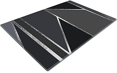 Glass Chopping Board | Non Slip Worktop Savers for Kitchen | Small Grey Black Geometric Cutting Board