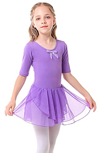 Bezioner Ballettkleidung Mädchen Tanzkleid Kinder Baumwolle Balletttrikot Ballettkleid mit Rock Tütü