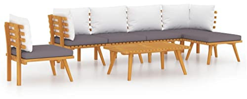 vidaXL Akazienholz Massiv Gartenmöbel 7-TLG. mit Kissen Mittelsofa Fußhocker Tisch Ecksofa Sitzgruppe Sofa Lounge Garten Garnitur Gartenset Gartensofa