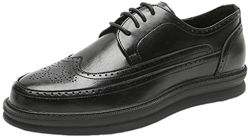 ANUFER Men's Platform Brogue Dress Shoes Microfiber Leather Lace-Up Sneakers