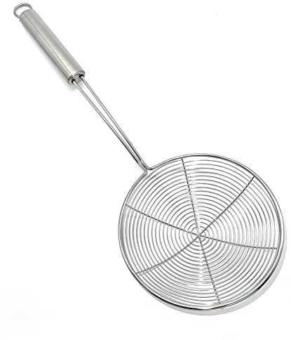 TIJAR® Skimmer, Oil Strainer, Stainless Steel, Ladle, Wire Skimmer Spoon, Spider Mesh Filter with Handle for Kitchen Frying Food, Pasta, Spaghetti, Noodle (18 CM)