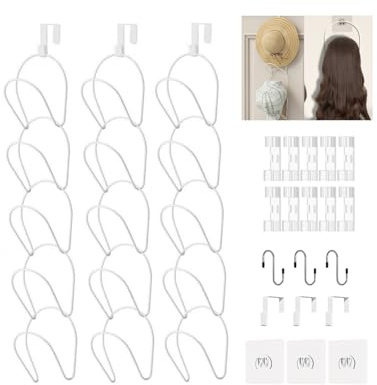 LINFIDITE Cap Halter Tür Hut Racks, Baseball Cap Halterung Schrank hängende Einstellbare Huthalter,für Schals Handtaschen Handtücher Kleidung Krawatten mit Haken zum Aufhängen, 15 Stück weiß